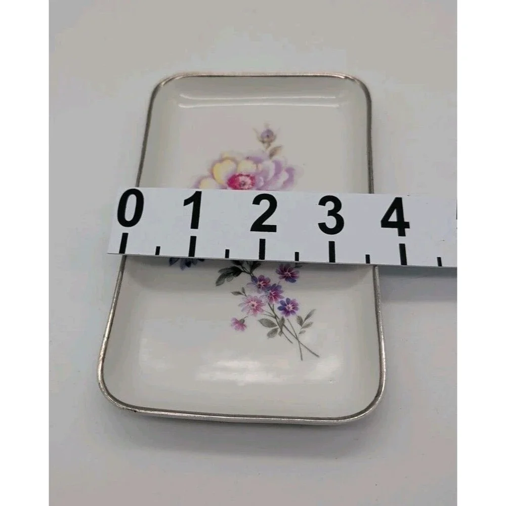 Vtg Guillen Madrid Floral Vanity Tray Silver Rim Rose Dianthus